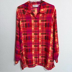 Alia Multicolored Colorful Button Front Blouse 2X